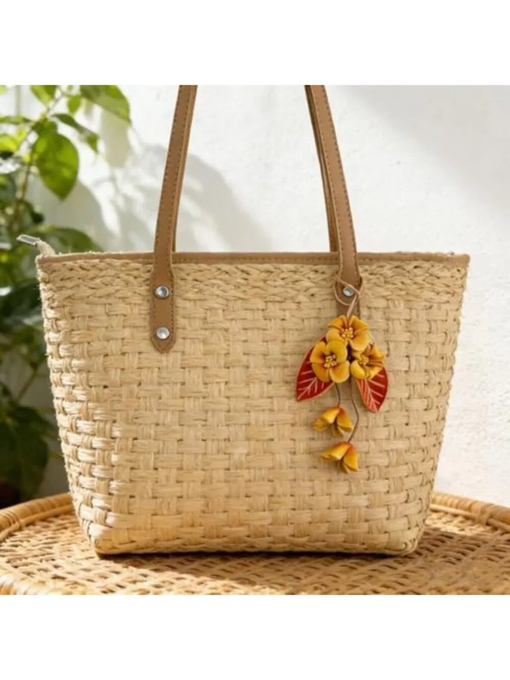 Boho Genuine Leather Flower Keychain | Cute Bag Charm for Handbag & Tote